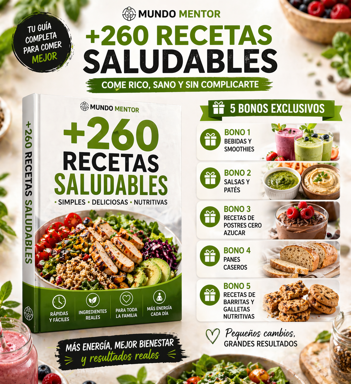 Deja de Comer Mal Sin Dietas: 260 Recetas Saludables + Bonos Exclusivos